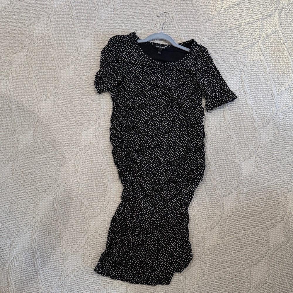 Maternity Black and White Polka Dot T-Shirt Dress